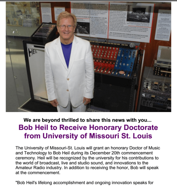 Bob Heil To Receive Honorary Doctorate Degree